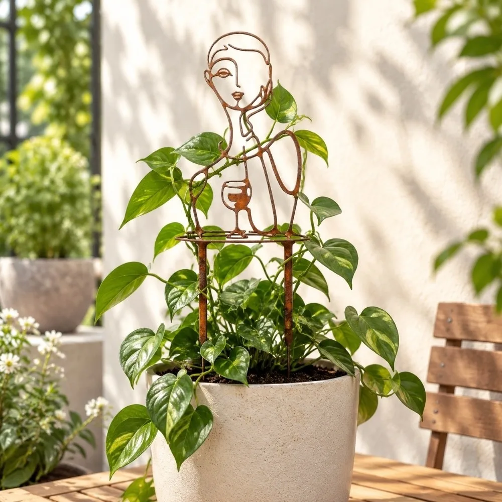 Iron Character Silhouette Plant Stand Strong Load Bearing Weather Resistance Plant Fixed Frame Hollow Out Garden Plant Trellis