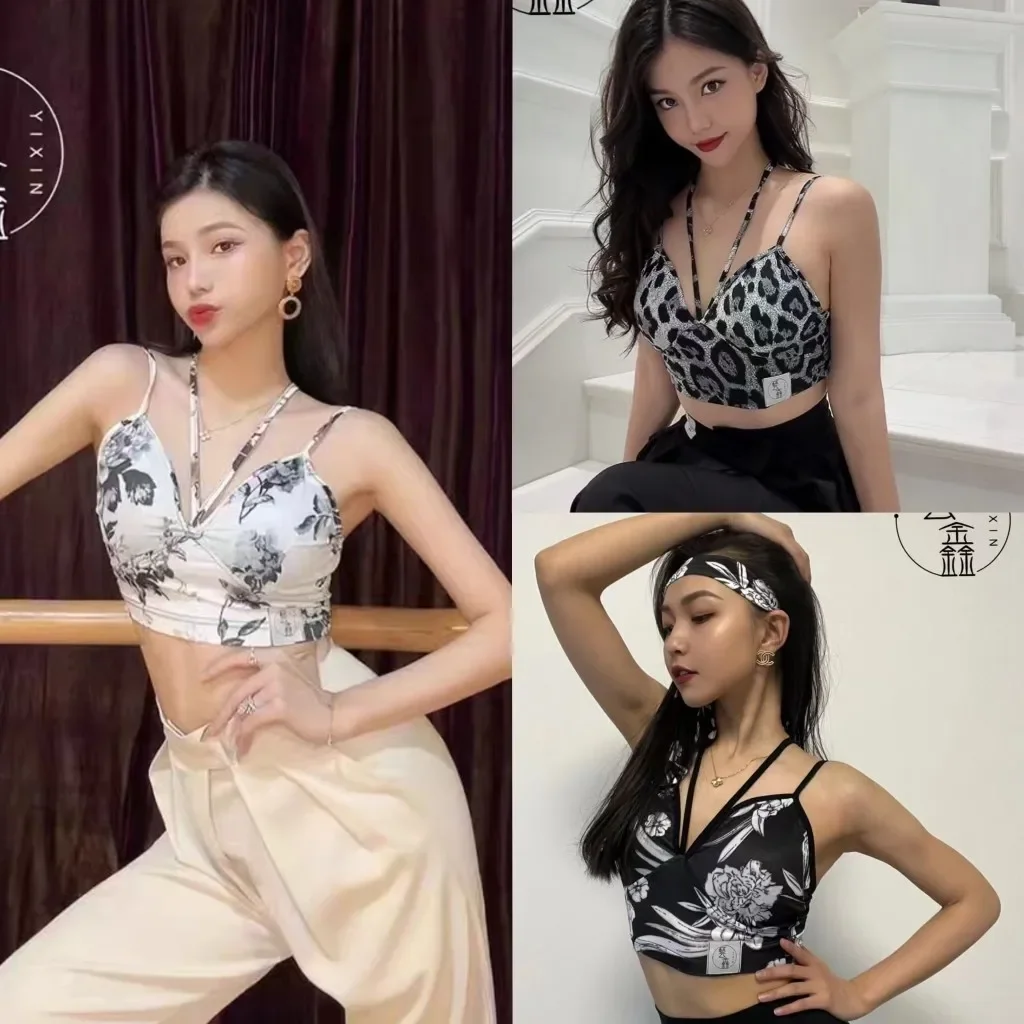 

Latin Dance Tops WOmen Leopard Flower Print Vest Adult Cha Cha Rumba Dance Wear Ladies Latin Dance Practice Clothing DNV18424