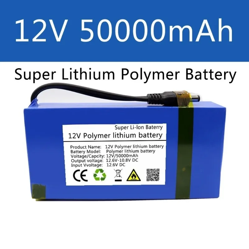 

12V Battery Polymer Lithium Battery Large Capacity 50000mAh Camping Equipment Lever Speaker Solar Lamp Outdoor Power Long Life