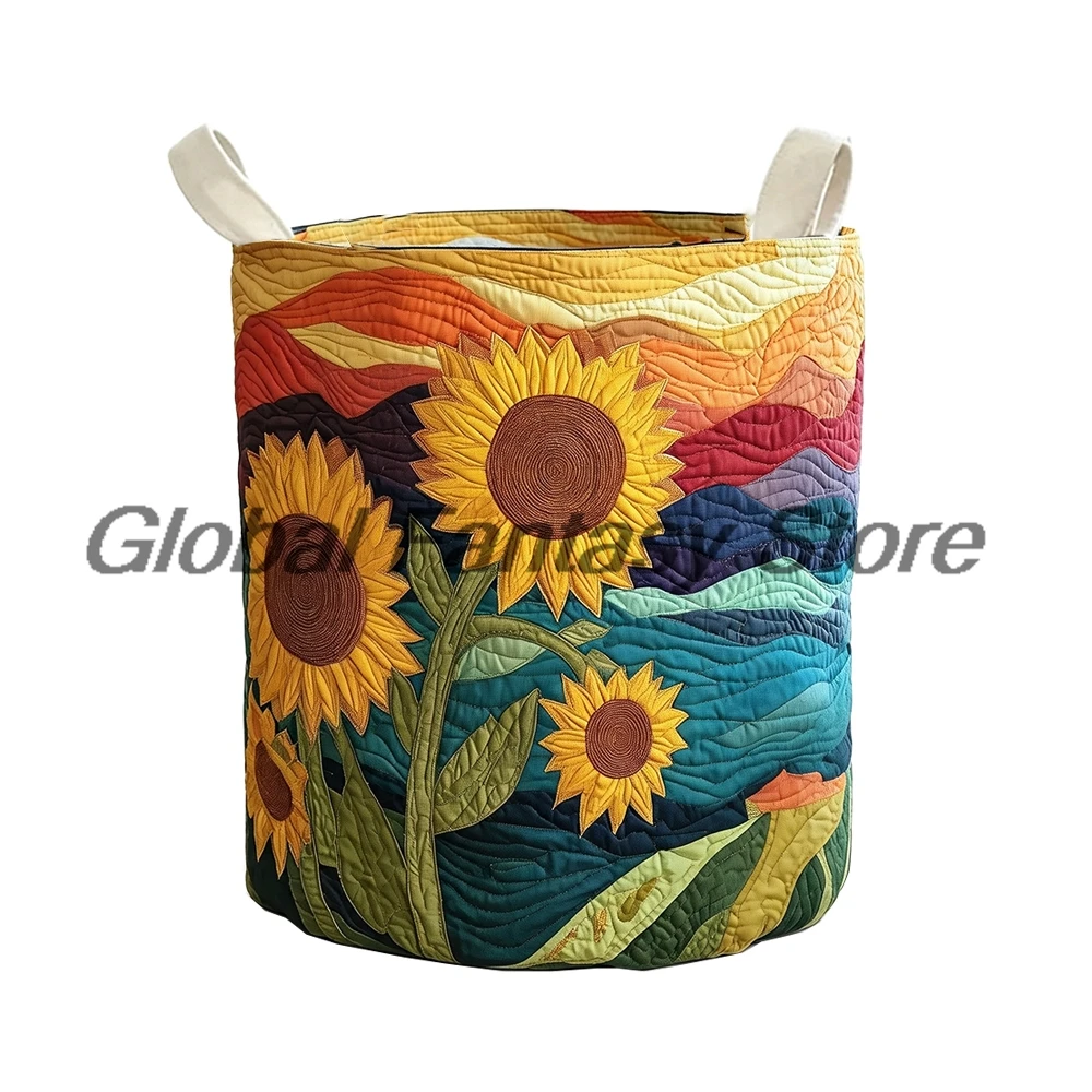 Quilted Sunflower Storage Basket Large Capacity Laundry Hamper with Handles Clothes Storage Bin Home Organizer
