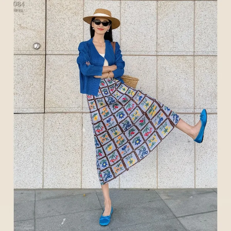 

Womens Pleated Two Piece Set Floral Print Midi Skirt And Open Front Cardigan Summer Casual Outfit