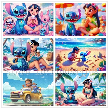 Disney Lilo Stitch puzzle per adulti giocattoli antistress 35/300/500/1000 pezzi puzzle di cartoni animati giocattoli e hobby fatti a mano