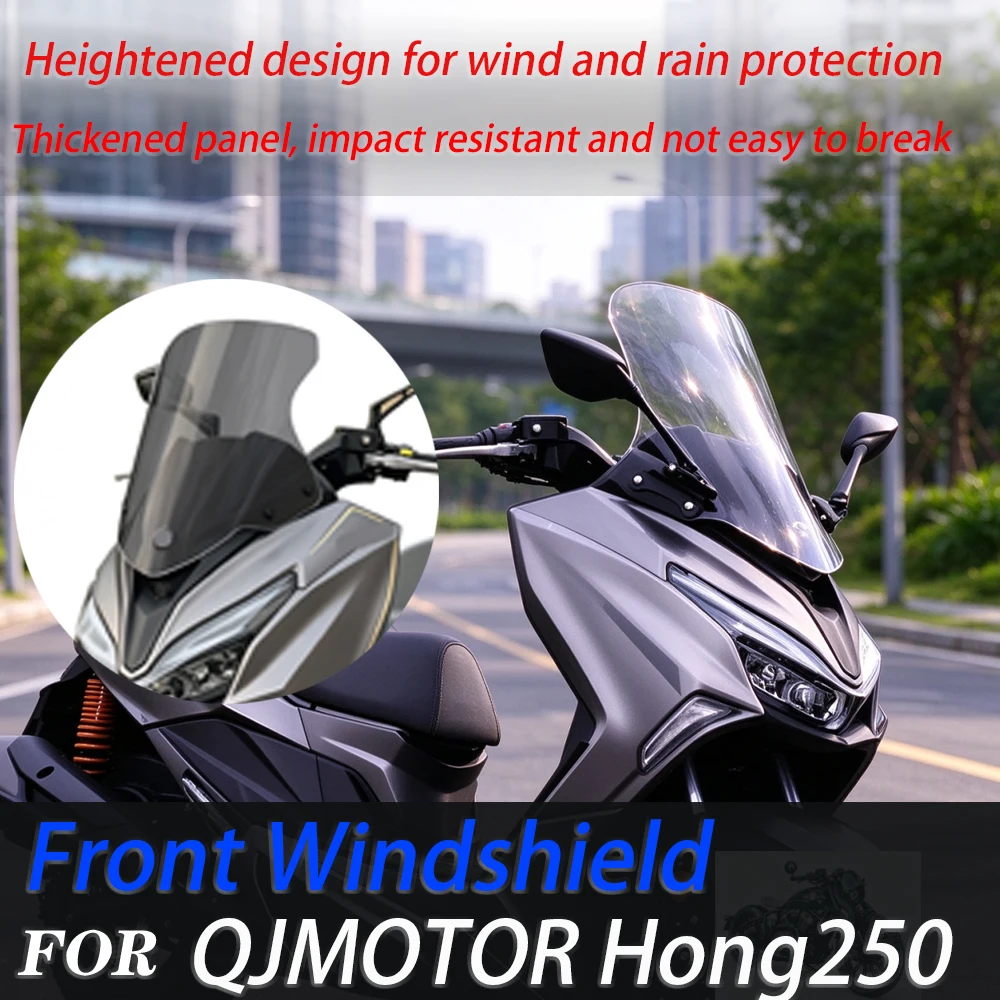 For QJMOTOR Hong250 Scooter Heightened Windshield, Transparent Thickened Front Windscreen Rain Deflector Mod Parts