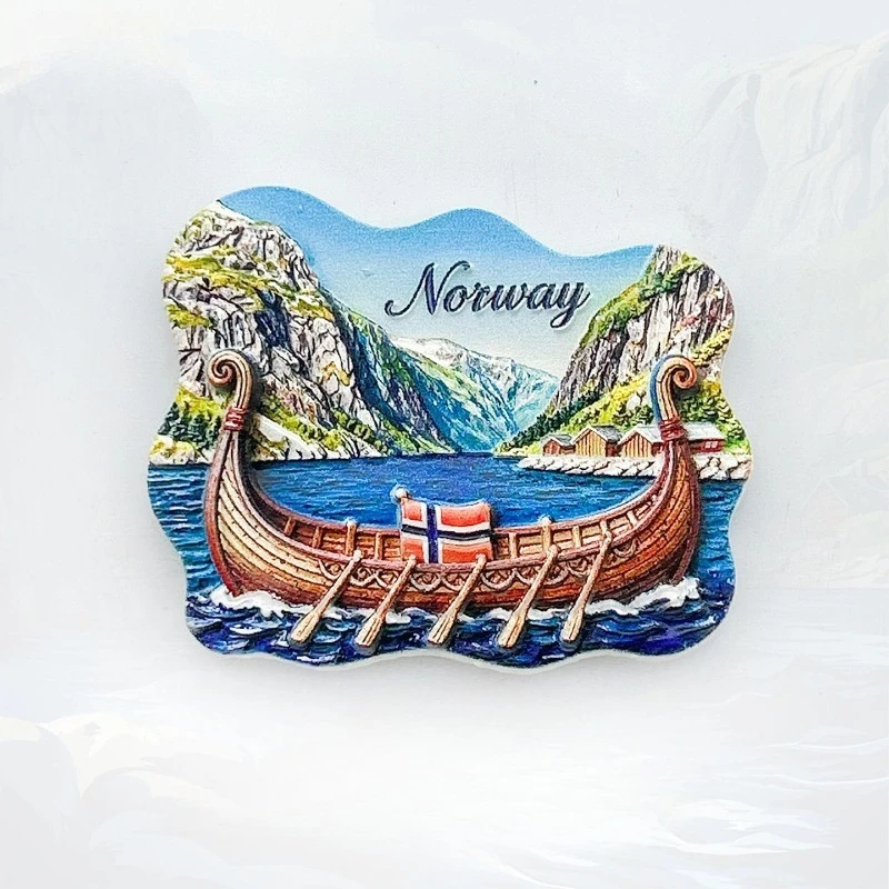 Norway Fjord Fridge Magnet - 3D Viking Longship Souvenir Unique Nordic Cultural Gift for Travelers & History Lovers Decor