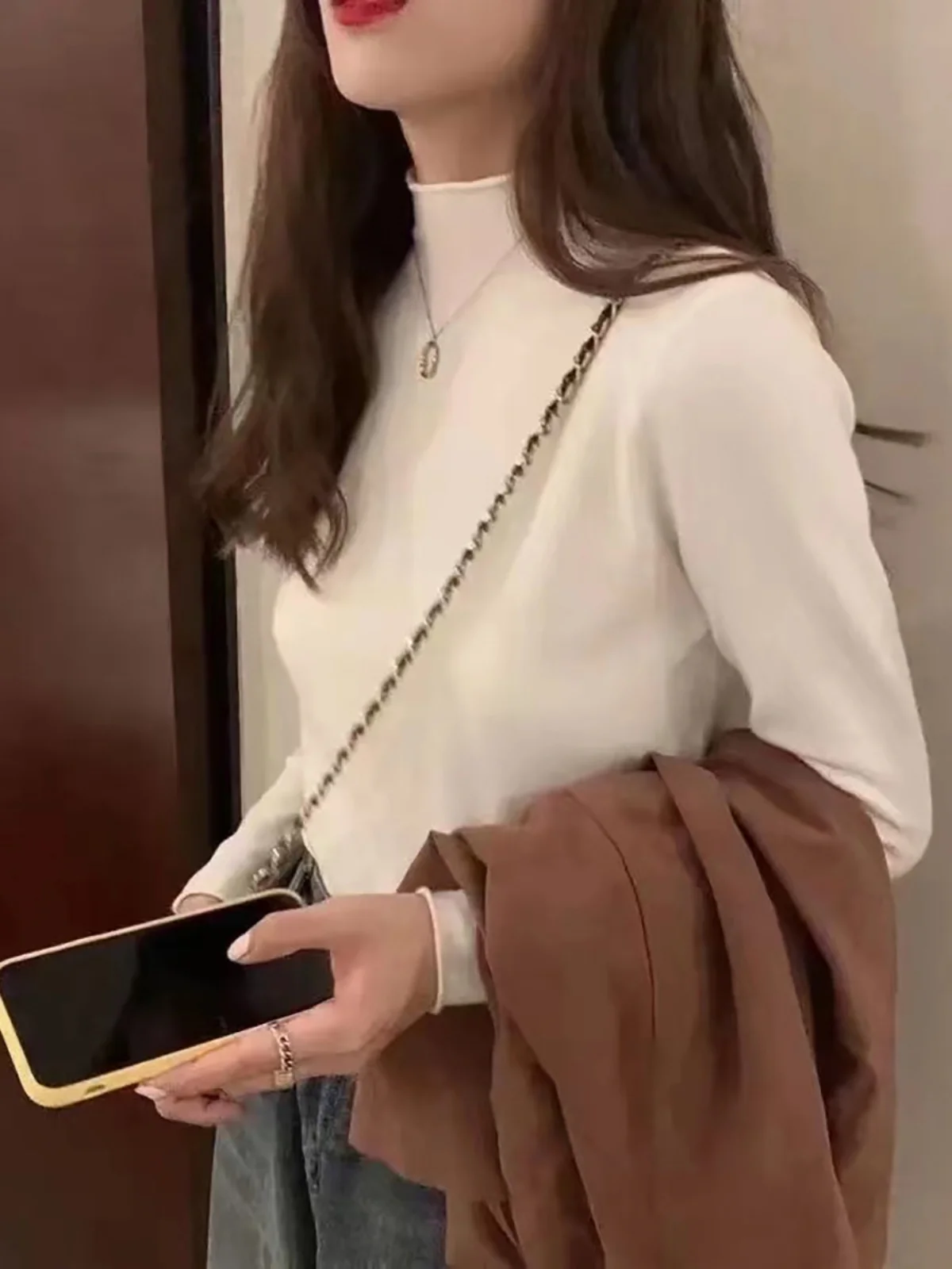 Veelzijdige kleur gebreide kleding f hoge kraag damesbasis irt herfst winter nieuwe sle warme innerlijke match rechte buis sle