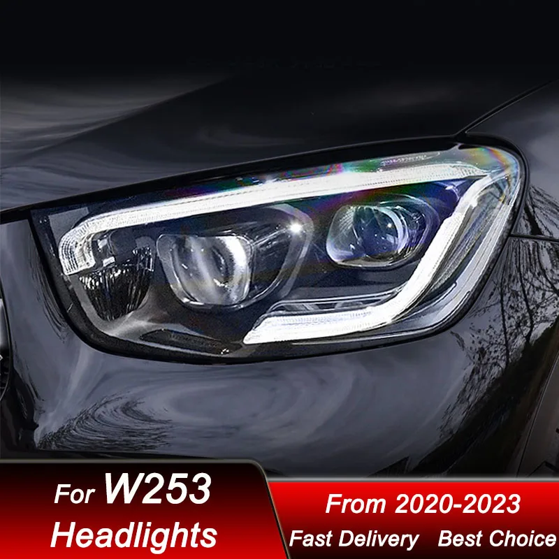 

Поп-автомобильные фары для Mercedes-Benz GLC W253 2020-2023, для высокого стиля, светодиодные автомобильные фары в сборе, комплект аксессуаров для линз проектора
