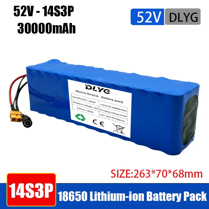 52V Lithium-ion Battery Pack 58.8V 18650 14S3P 30000mAh 1000W for Balancing Cars, Electric Bicycles, Scooters, Built-in BMS