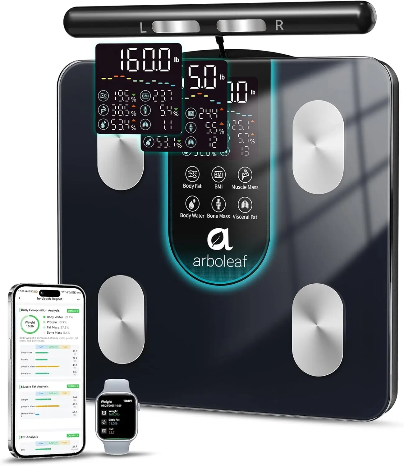 

Smart Scale with 8-Electrode BIA for Body Weight, BMI, Fat, Muscle Mass - 50+ Metrics in App