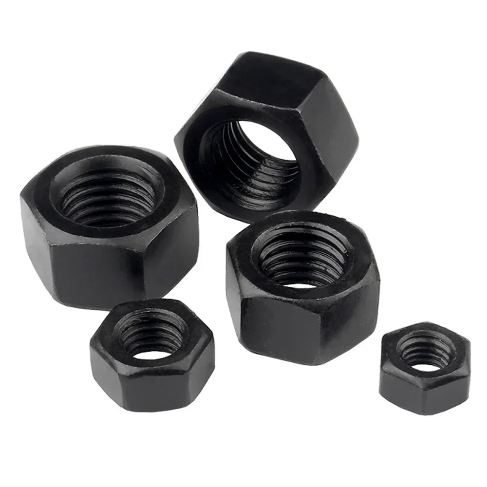 1-50Pcs Black Hexagon Hex Nuts M2 M2.5 M3 M4 M5 M6 M8 M10 M12 M14 M16 M18 M20 M22 M24 M27 M30 M36 Oxide Carbon Steel