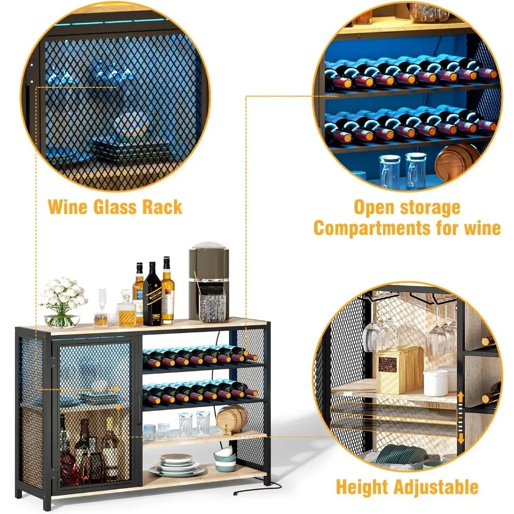 Wine Rack Wine Cabinet com RGB LED Light, Home Corner Bar Cabinet, Power Socket Display, Frete grátis