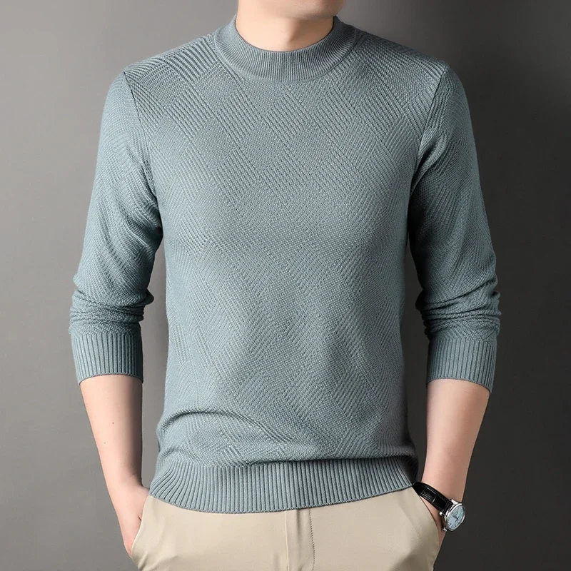 Men's Pullover Diamond Jacquard Line Medium Thick Knitted Sweater Men's Solid Color Comfortable Casual Sweater