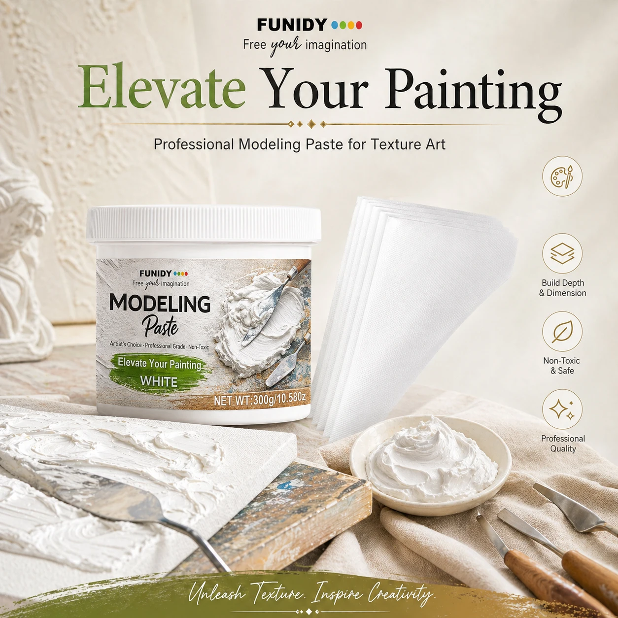 

Acrylic Texture Paste 300g/600g, White Modeling Paste for Granular 3D Texture Effects, Art Decoration and DIY Crafts