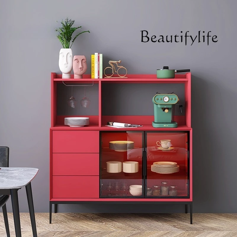 Italian minimalist solid wood dining side cabinet multi-functional wall wine cabinet modern light luxury Nordic storage cupboard