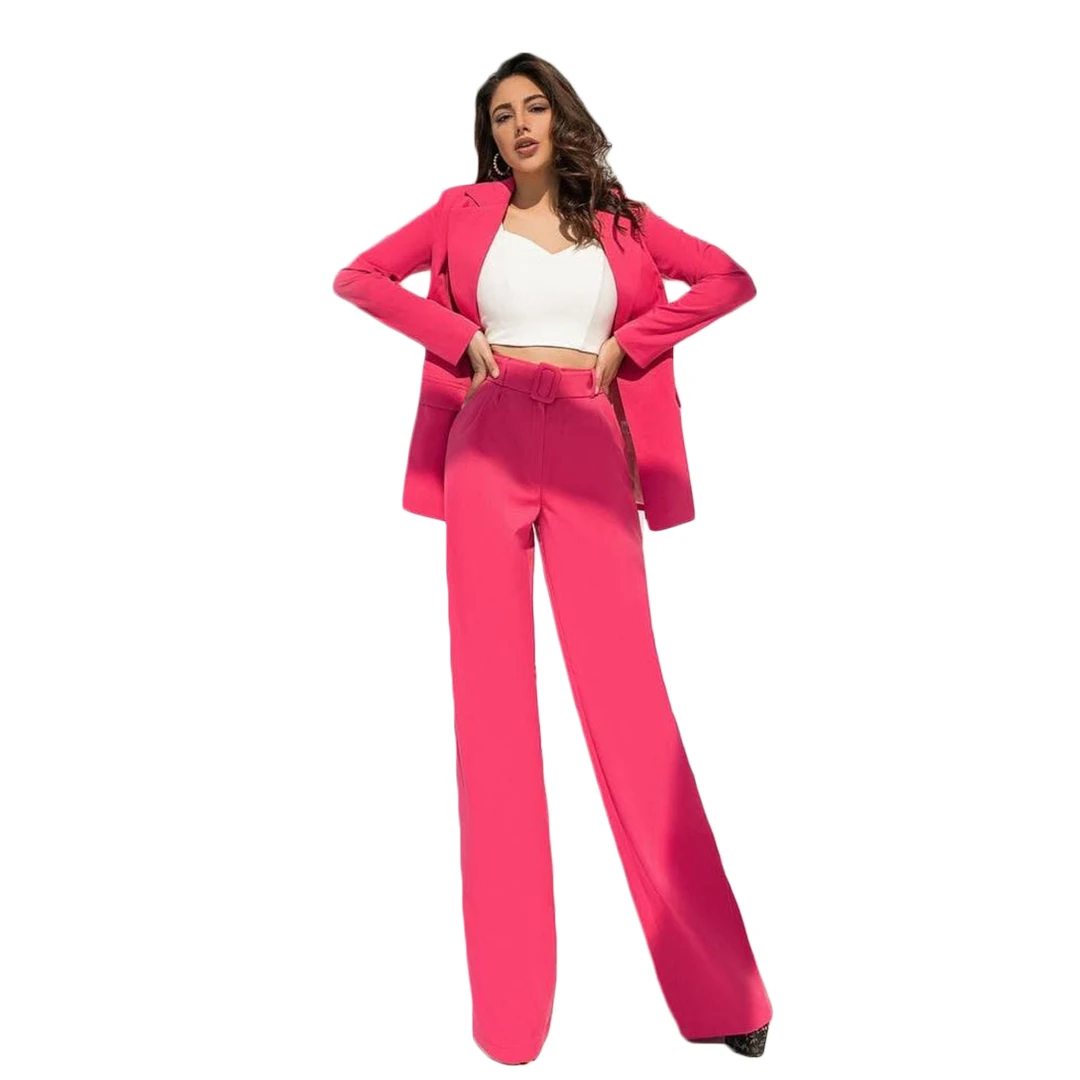 Costumes pour femmes, 2 pièces, veste à revers et jambes larges, poches à un bouton, pantalon sur mesure, Blazer de bal de fin d'année