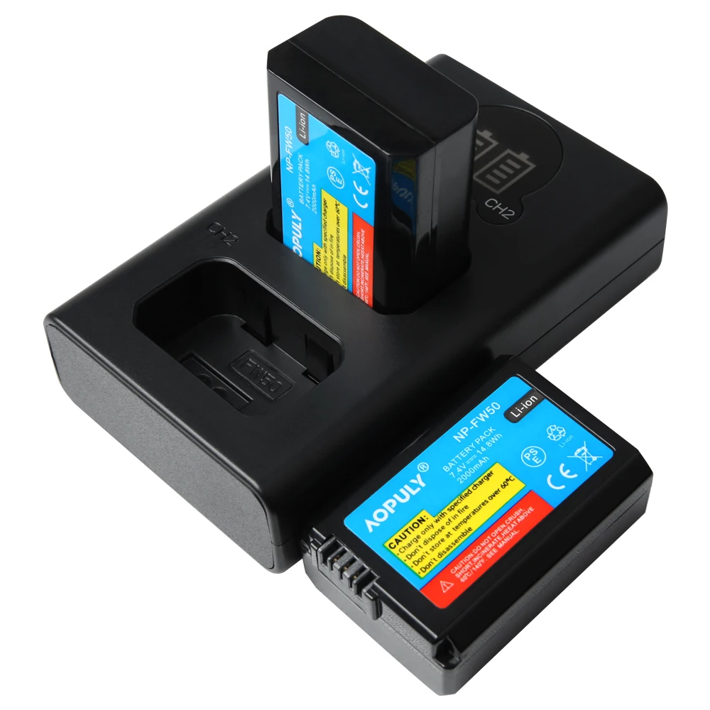 AOPULY 2000mAh NP-FW50 NP FW50 كاميرا بطارية + LCD USB المزدوج شاحن أجهزة سوني ألفا a6500 a6300 a6000 a5000 a3000 NEX-3 a7R