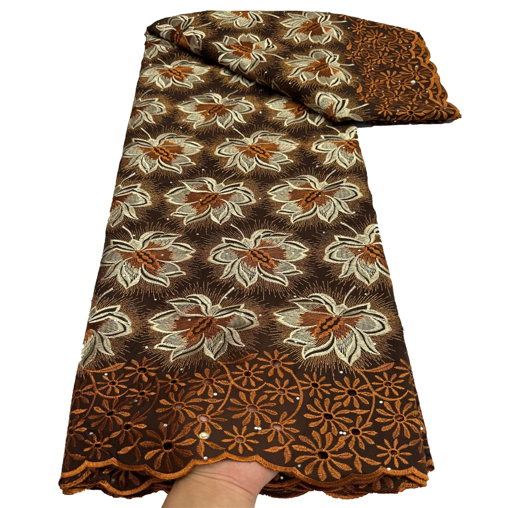 African Cotton Swiss Lace Fabric High Quality Swiss Voile Lace With Stones Elegant Dry Polish Embroidery For Women Dress