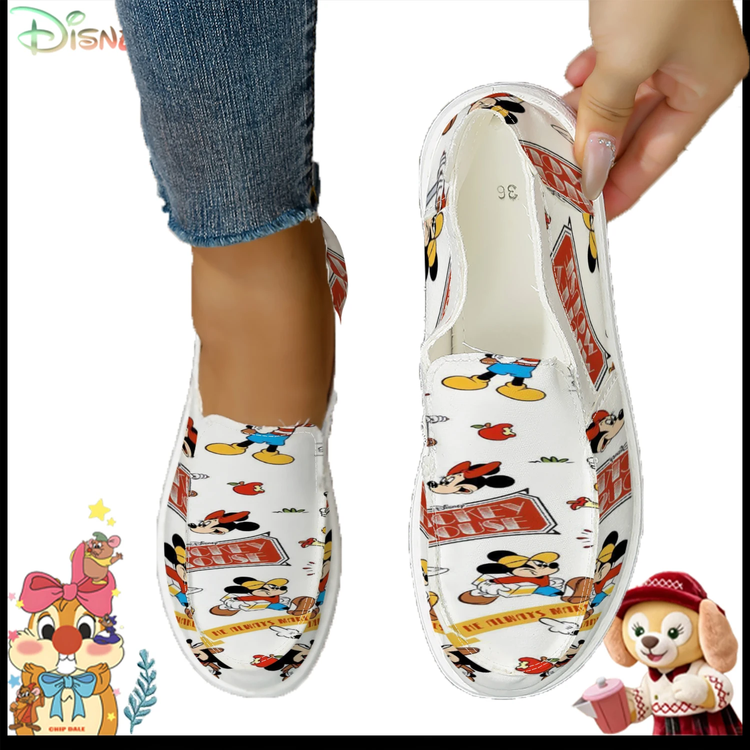 

Sporty Mickey Mouse Print Women's Canvas Shoes, Comfortable Slip-On Sneakers for All Seasons