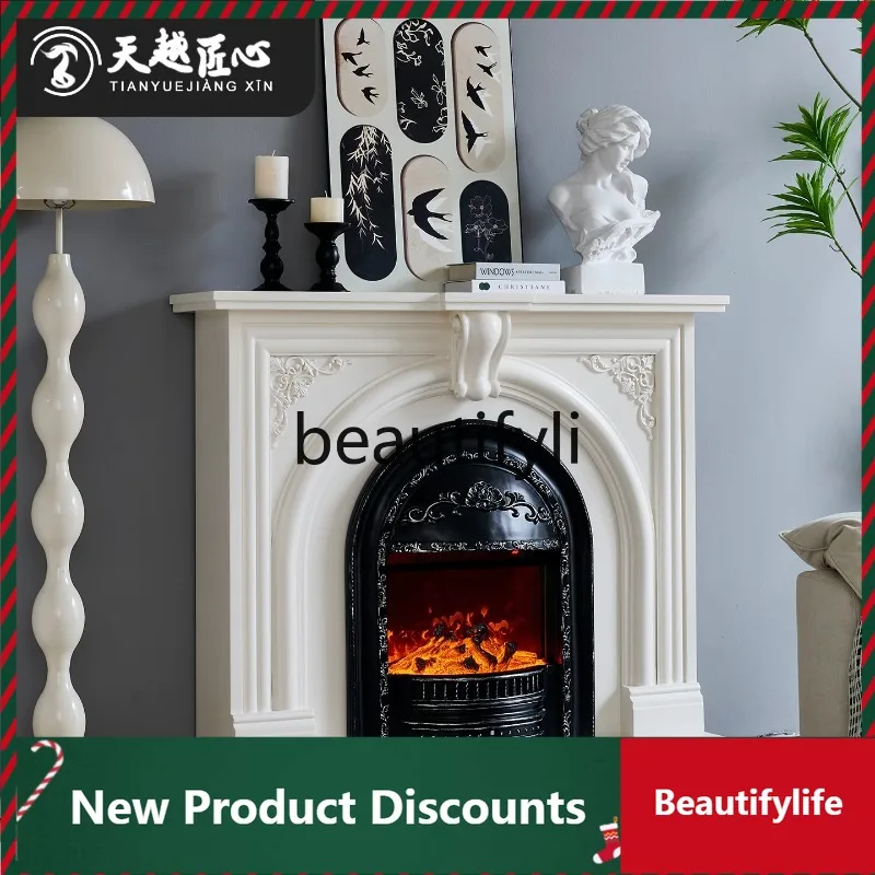 

LTFrench Style Fireplace Decorative Cabinet American Style Household Solid Wood Entrance Cabinet Simulated Heating Stove Core D8
