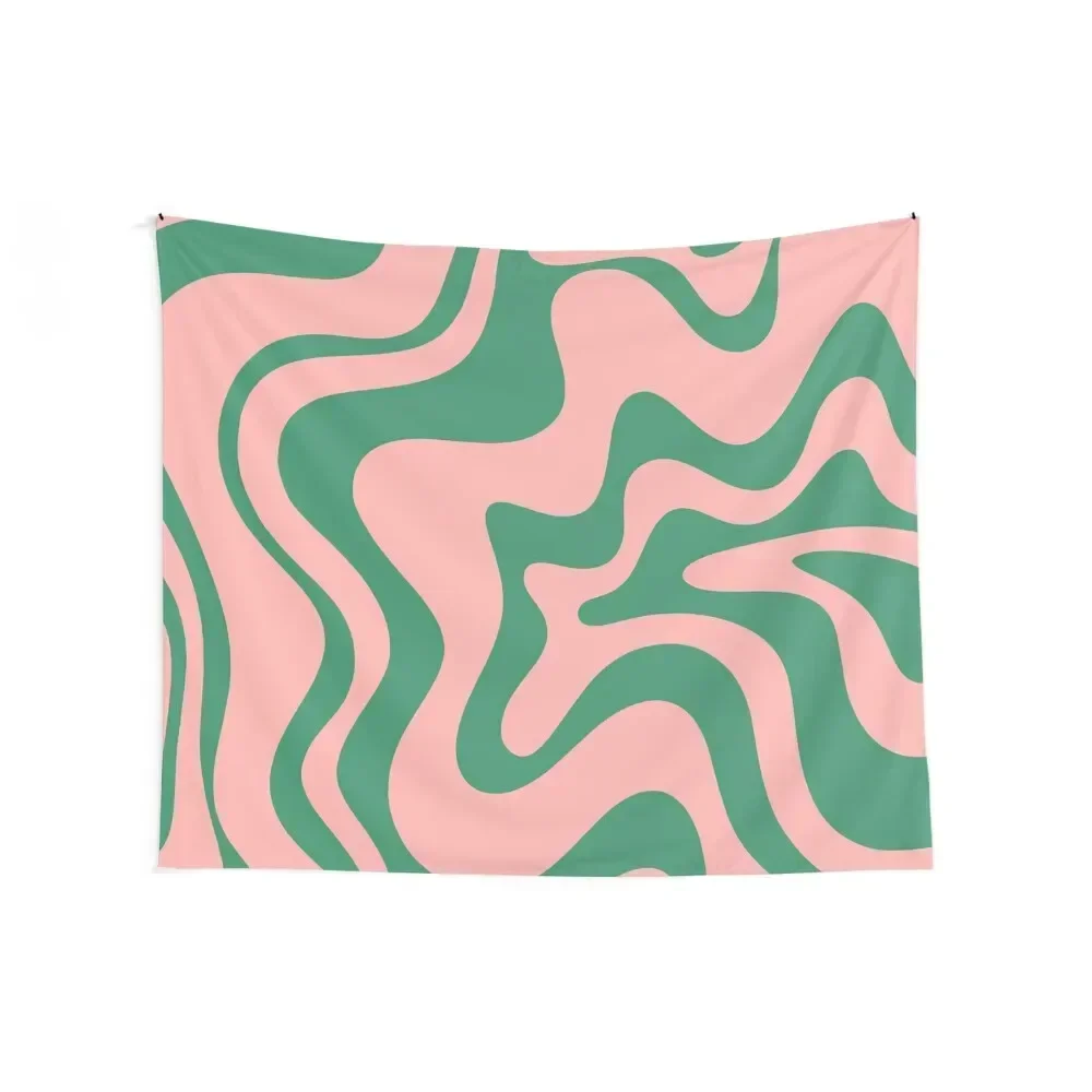 Liquid Swirl Contemporary Abstract Pattern in Pink and Green Tapestry Aesthetic Room Decor Korean Decor Home Tapestry