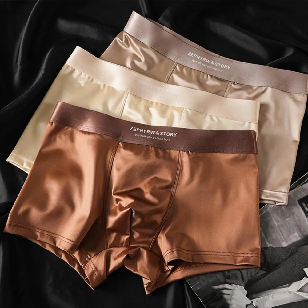 Luxury Ice Silk Satin-like Boxers Summer Smooth Cool Solid Men's Underpants Breathable Mesh Crotch Panties Underwear