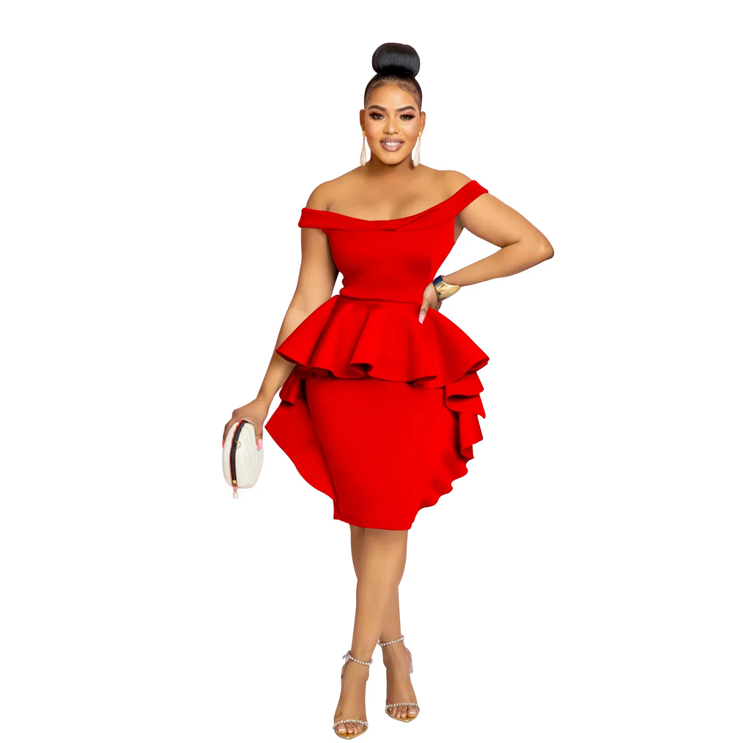 

African Dresses for Women Summer Polyester Elegant African Women Sleeveless Red Black Blue Knee-length Dress African Clothes