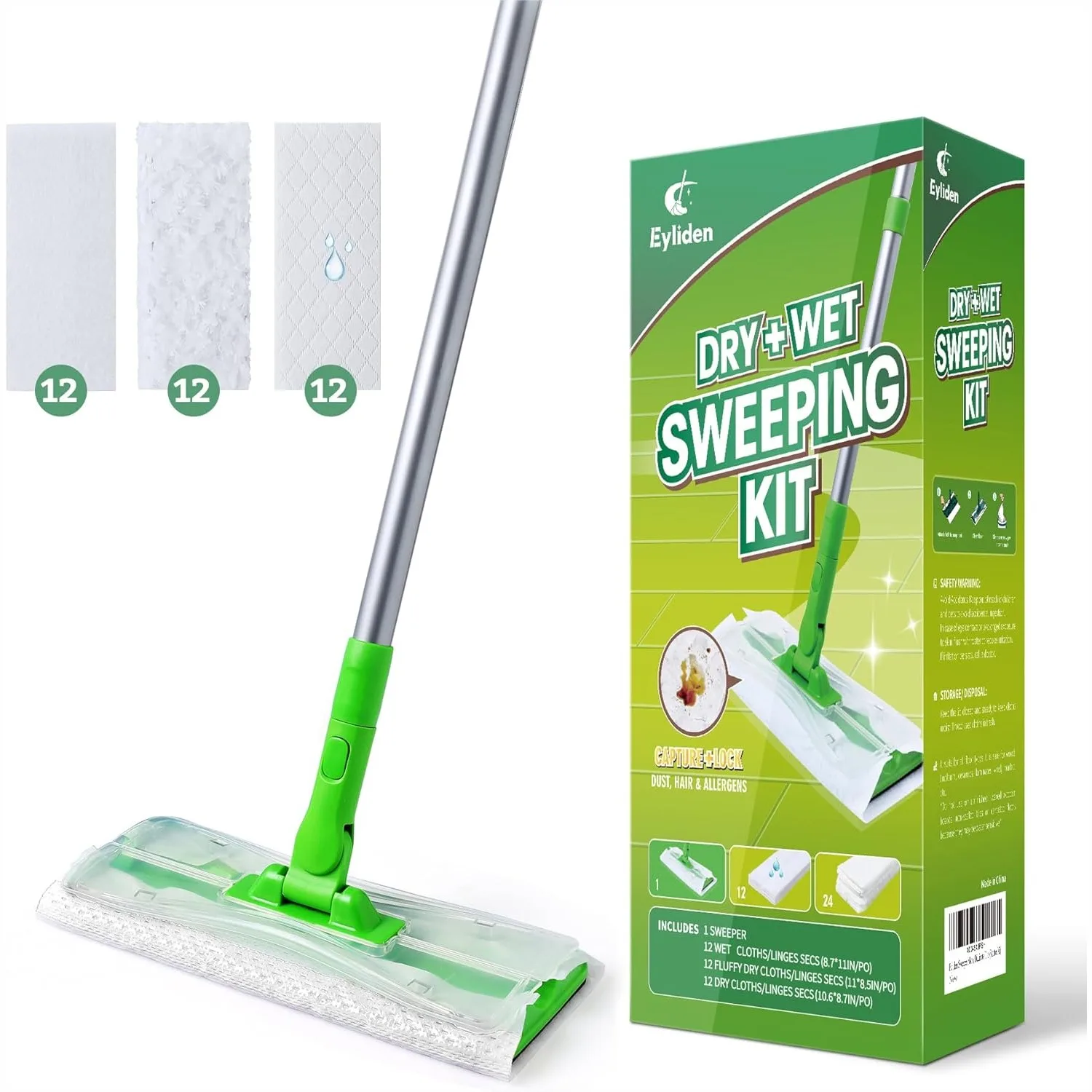 

Sweeper Mop with 36 Refills, Disposable Dry & Wet Cloths, Lock-Tight Design, Universal Refills, Multi-Surface Cleaning Kit for