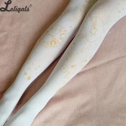 Time Machine ~ Vintage Clock Printed Lolita Pantyhose Gold Stamped Patterned Tights Blue Gray Red White