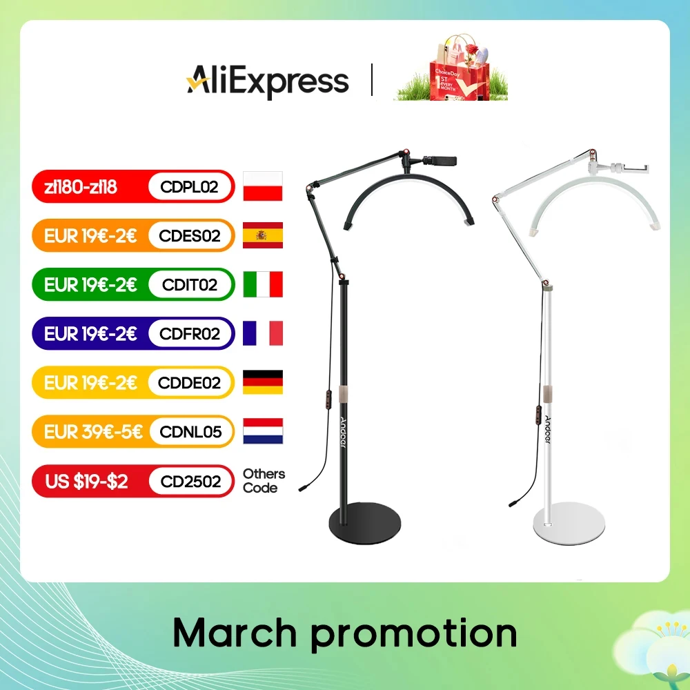 Andoer 20W Luce video a LED da pavimento a forma di mezzaluna HD-M2X Luce di riempimento 3000K-6000K