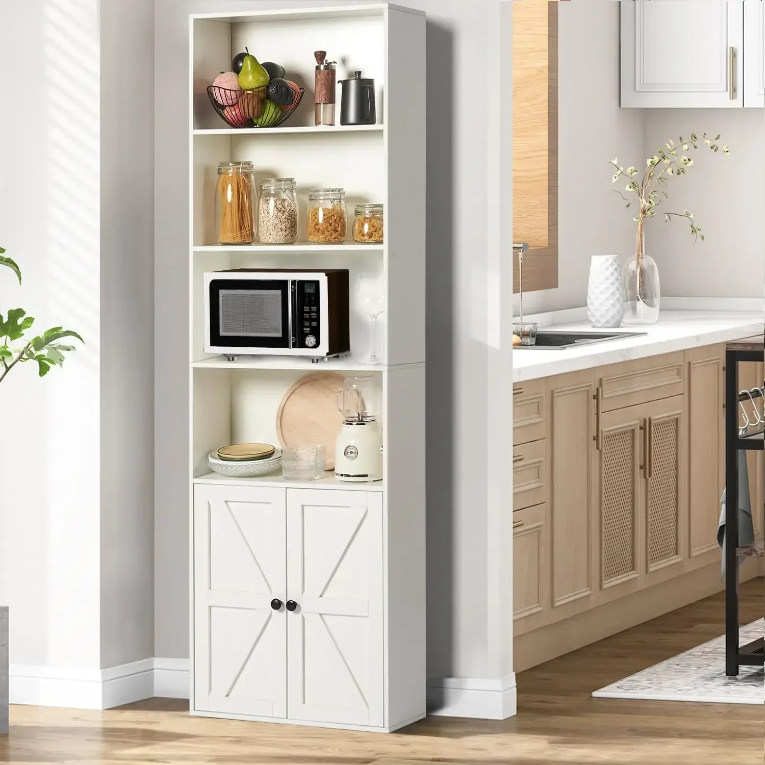 [عرض لفترة محدودة، اليوم فقط! ] أرفف كتب مكونة من 6 طبقات وخزانة كتب مع أبواب مجموعة صناعية مكونة من كتابين قائمين على الأرض العريض