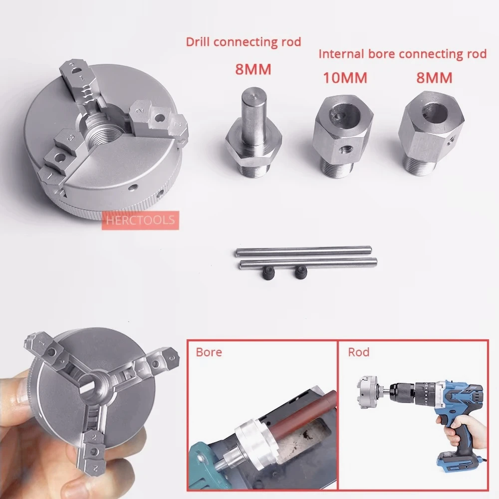 AQ-50mm Mini Three Jaw Chuck for Lathe Bench GrinderElectric Drill Aluminum Alloy Self Centering Woodworking Turning Chuck 2