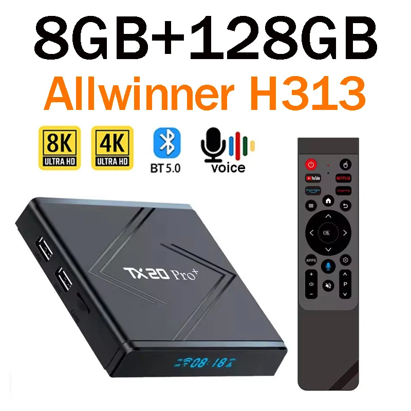 

ТВ-приставка TX20 Pro+ Smart Android Allwinner H313 8K 4K HD 4G 5G Dual WIFI 3D BT5.0 Видеоплеер 8GB 128GB для потокового IPTV.