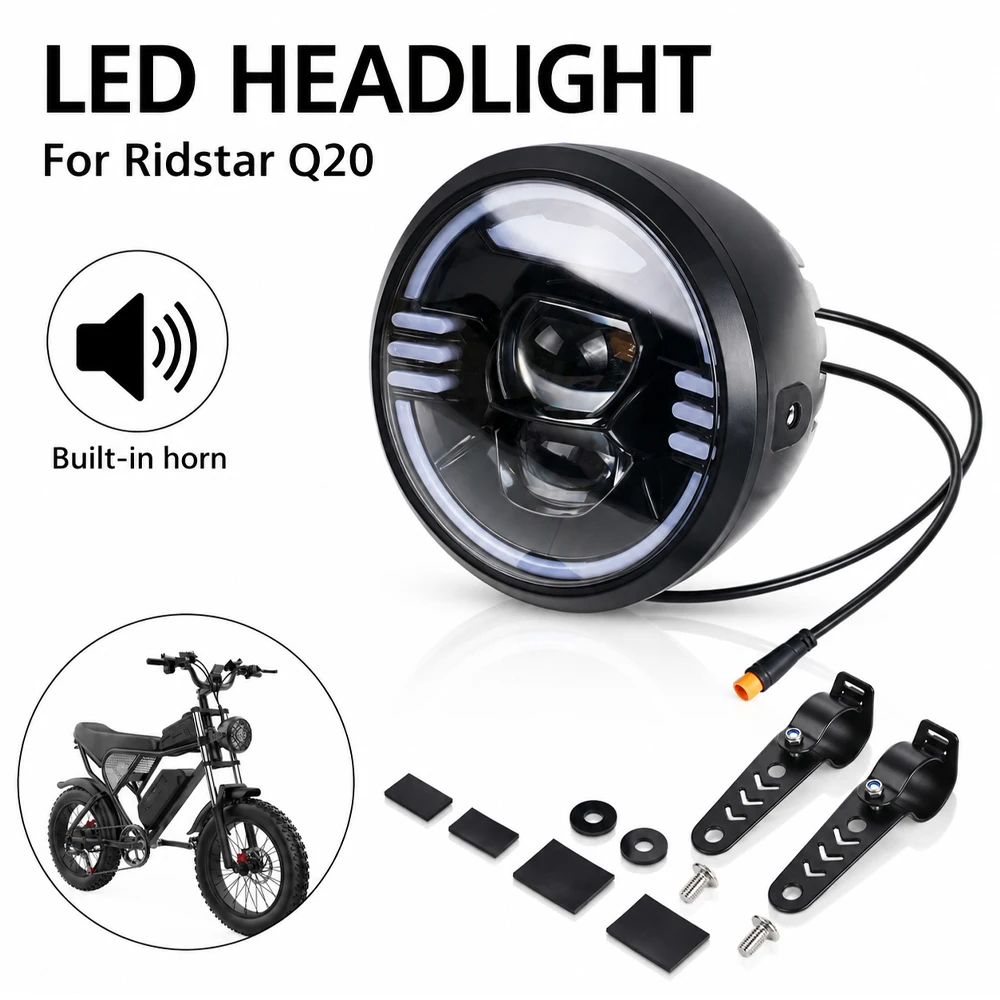 Motorcycles LED Headlight Comes with a Built-in Horn For Ridstar Q20  YVY C20 Electric Dirt Pit Bike E-bike Part Bright Lighting