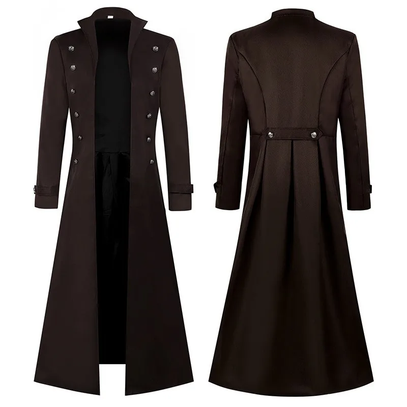 Picture 5: 2026 New Steampunk Men's Red Vintage Long Jacket, Black Gothic Trench Coat, Blue Stage Performance Overcoat.