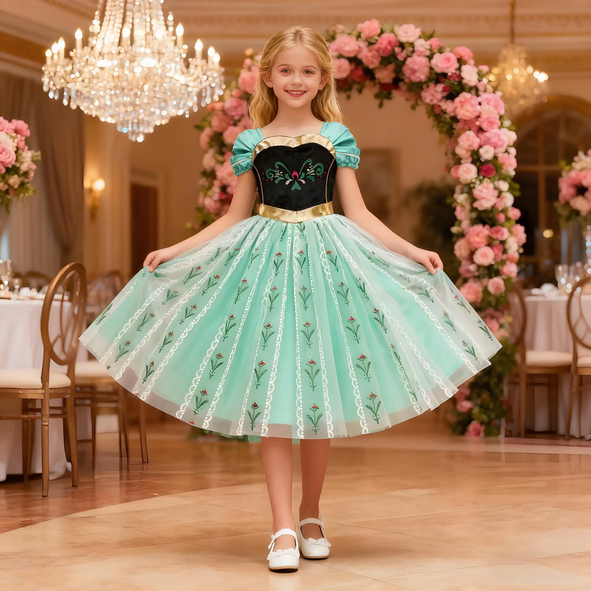 

Костюмы для девочек, костюм принцессы Анны, сетчатое платье, детское платье для косплея на день рождения, карнавальные платья на Хэллоуин для девочек от 2 до 10 лет