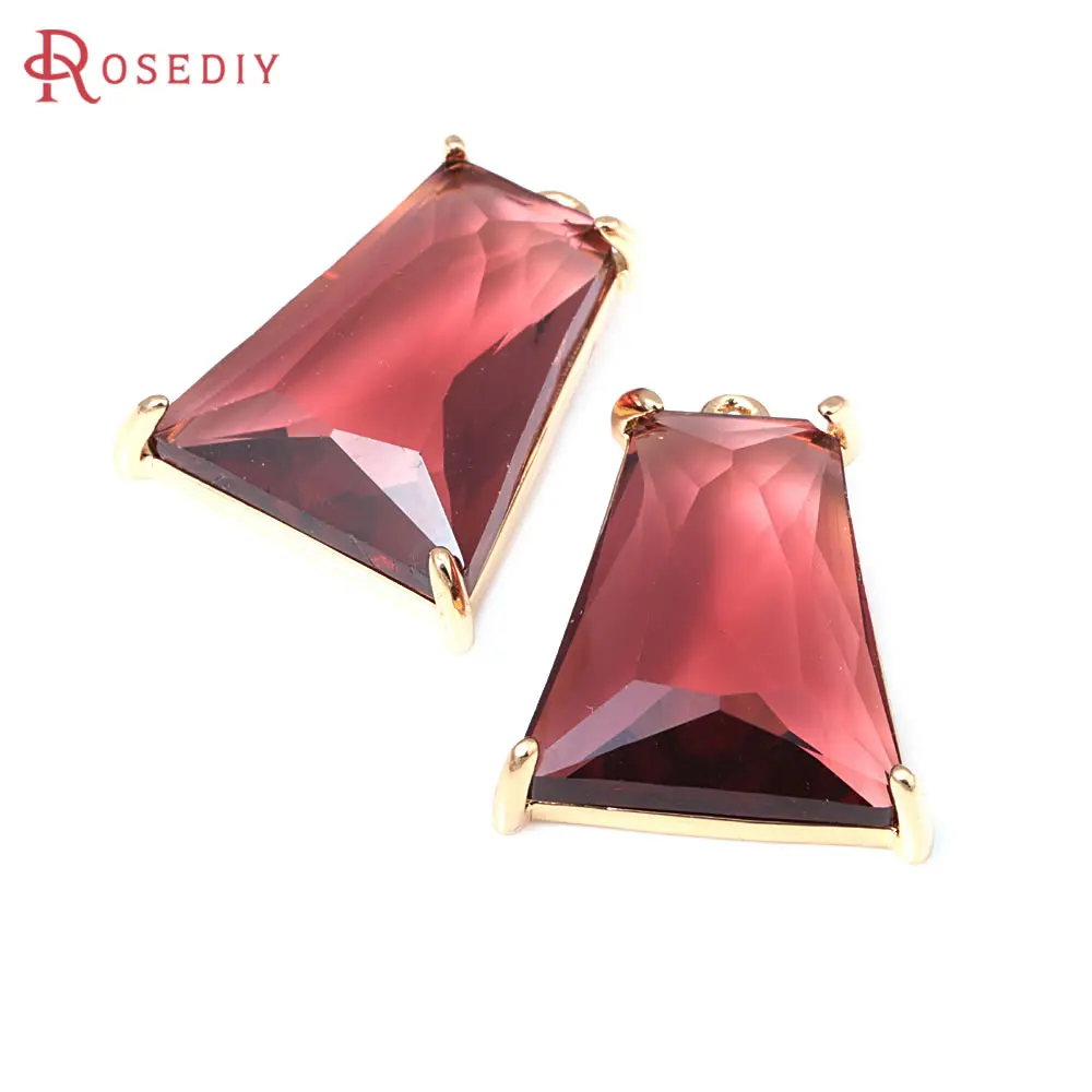 4PCS 18K Gold Color Brass and Glass Ladder Shape Charms Pendants Diy Jewelry Making Necklace Earrings Accessories for Women