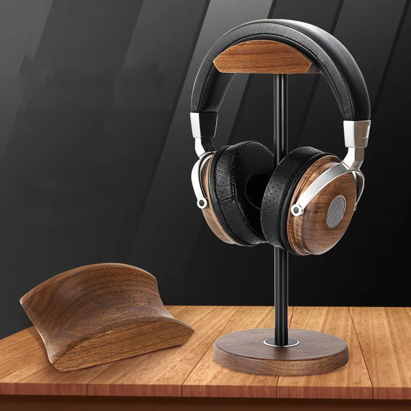 Aluminum Alloy Solid Wood Splicing Headphone Storage Rack Wall Mounted Earphone Display Stand Desktop Headset Storage Bracket