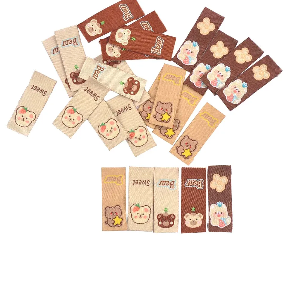 50Pcs 40x15mm Lovely Bear Sweet Labels For Sewing Accessories Kid Garment DIY Crafts Clothes Handmade Supplies Decorative Tags