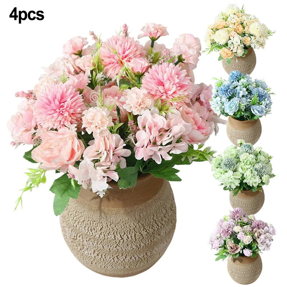 

4 Pack of Lifelike Silk Flowers for Home and For Wedding Decor Peonies and Hydrangeas for Elegant Arrangements