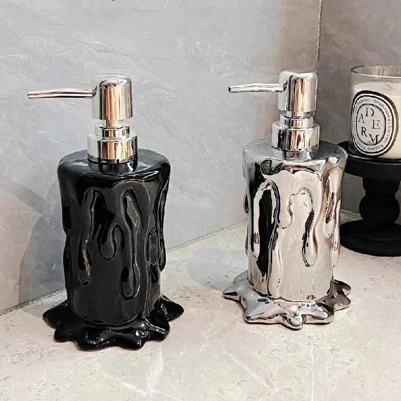 320ML Ceramic Emulsion Bottle Candle-shaped Pressed Sub-bottling Decorative Bathroom Shampoo Shower Gel Hand Sanitizer Bottle