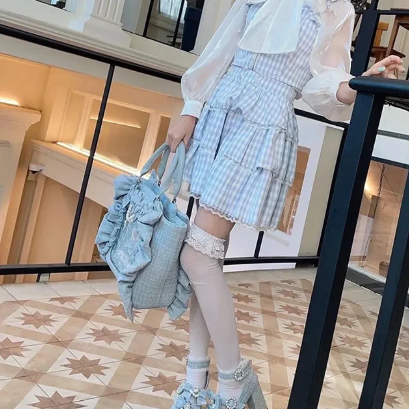 Y2k Ita-Tasche für Mädchen mit großem Fassungsvermögen, Rüschen-Schleifen-Dekor, Preppy-Style-Handtasche, JK-Uniform-Tasche, japanische transparente Tasche mit Taschen – Detail 24