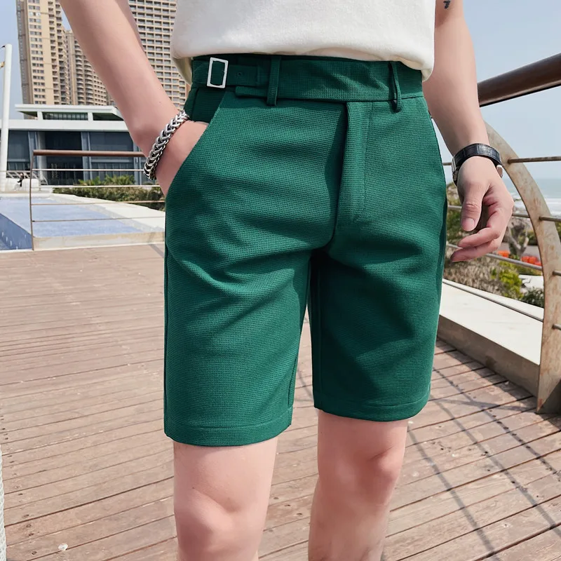 2023 Korean Style Men's Summer Casual Shorts/Male Slim Fit Fashion Solid Green Harlan Shorts Plus Size 29-36