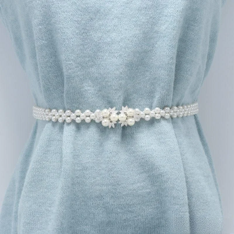 

Модный эластичный пояс с жемчужным декором, простой женский пояс, летний многофункциональный тонкий ремень, стильный аксессуар