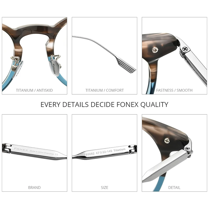 FONEX Acetate Titanium Glasses Frame Women New Brand Design Vintage Retro Round Eyeglasses Men Spectacles Japanese Eyewear 85682 - Image 4