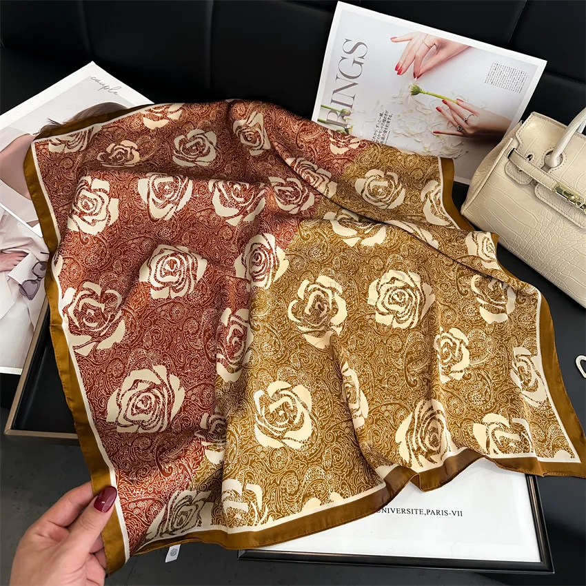 Luxury Temperament Color Match 70X70cm Square Scarf Silk Scarf Kerchief Popular Silk Scarves Bandanna Scarf Tie Neck Bag Scarf