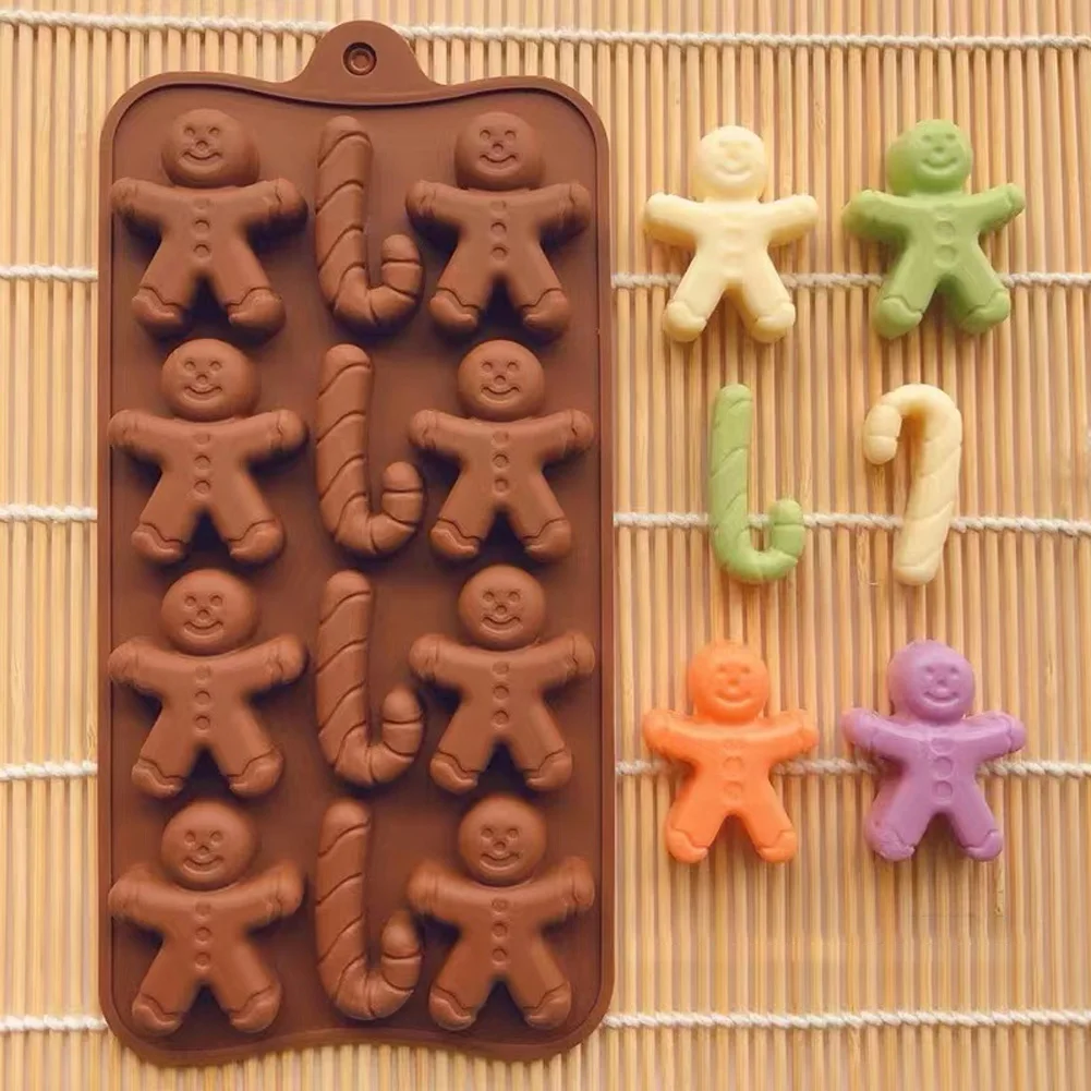 1pc Chocolate Mold Christmas Crutch Silicone Gingerbread Man Bakeware DIY Candy Fudge Ice Jelly Cake Decor Bakeware Mold