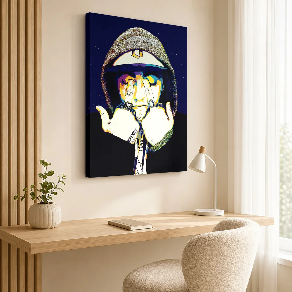 Mac Miller Portrait Framed Canvas Poster Customized Photo Geometric Color Blocking Wall Art For Music Room, Concert Fan Gift