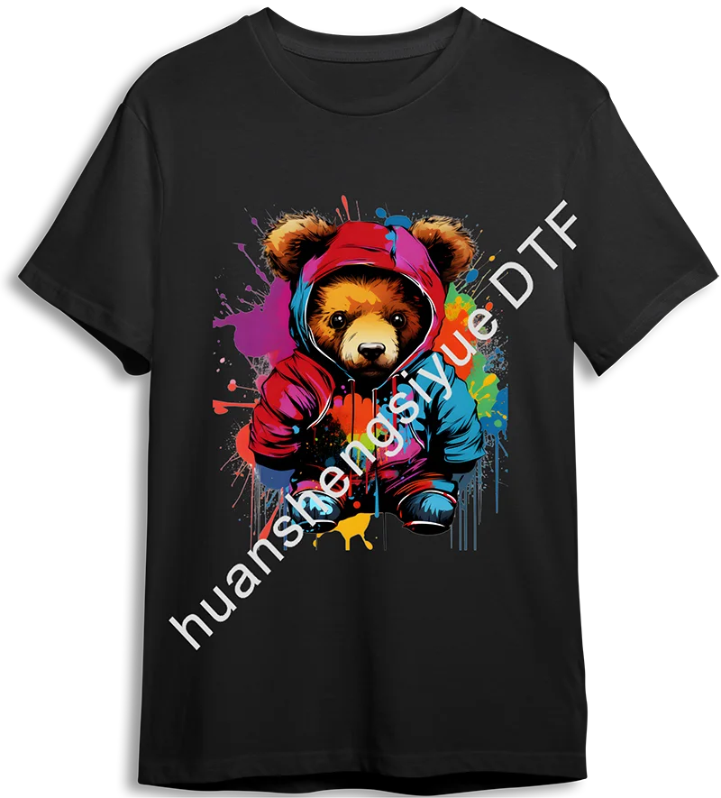 جرافيتي دب مصبوغ رقعة حديدية ، تي-تي-تي-ملابس ذاتية الصنع ، ورق معجون ساخن ، أزياء ips جميلة ، ملابس