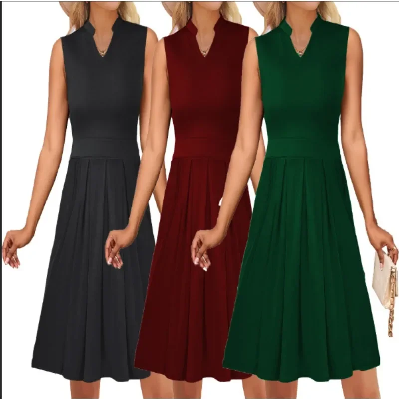 2026Spring/Summer Women's Style Belled Backless V-Neck Midi Dress with Waistline Accordion Closure