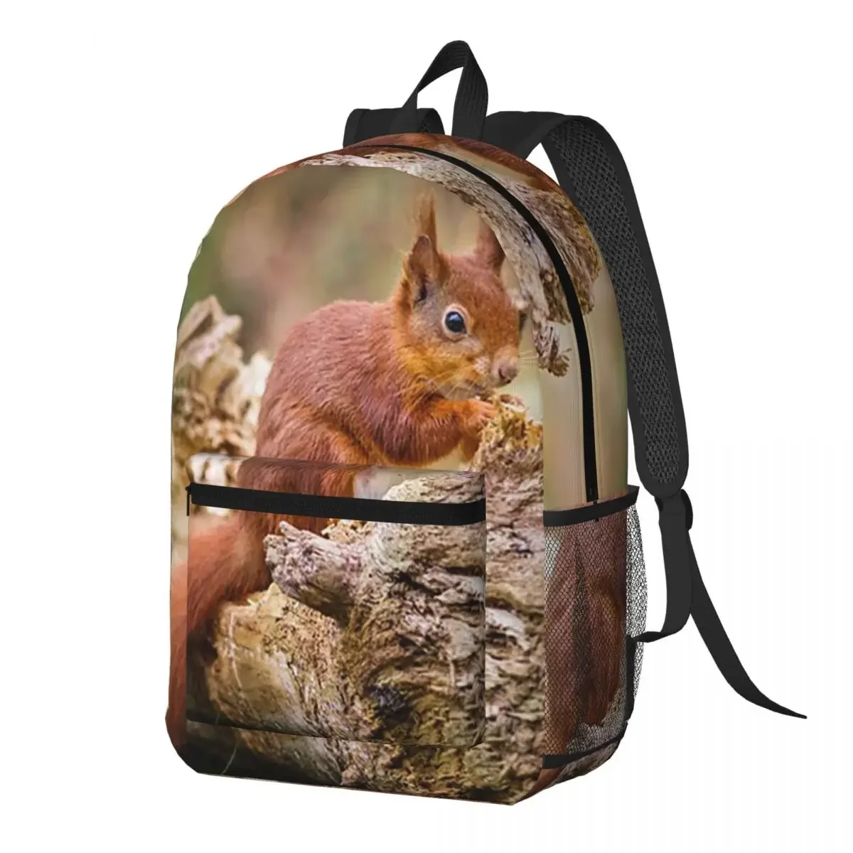 Adorable Squirrel Stands On A Tree Stump Backpack Daypack Large Capacity Children BookBag School Bag Shoulder Bags for Men Women