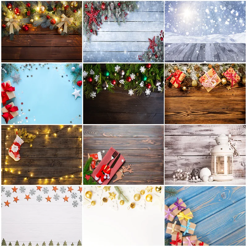 Vinyl Custom Christmas Backdrop for Photography Christmas Gift Wood Board Photo Backgrounds Photocall Props 210317STY-01